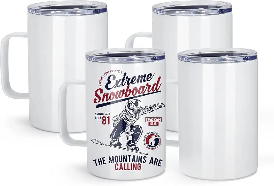 AGH 16oz Sublimation Mugs with Handle, 304 Stainless Steel Sublimation Coffee Mug with Splash-proof Lid, Vacuum Insulated Travel Beer Tea Mug Compatible with Cricut Mug Press, 4 Pack