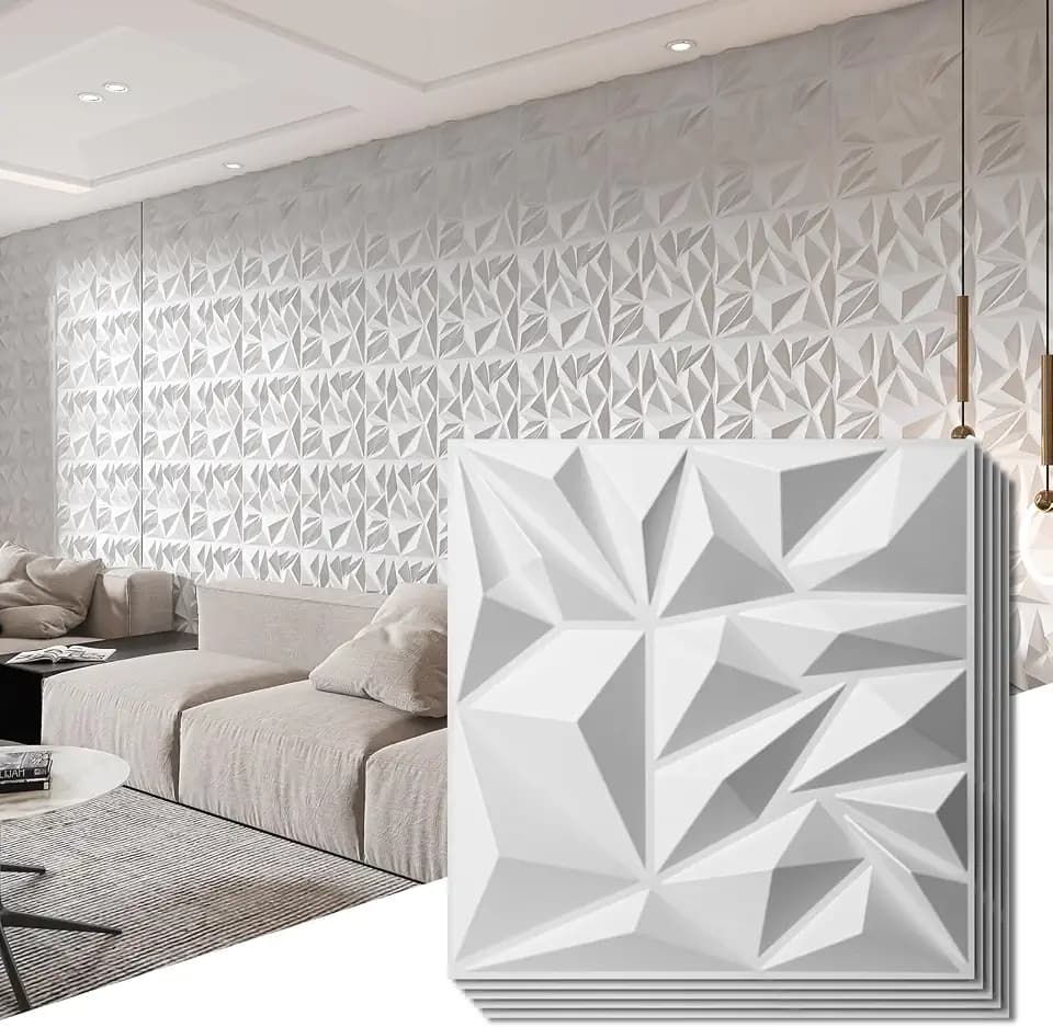 Art3d 33-Pack Modern Diamond Textured 3D Wall Panels, 12 x 12 in, White