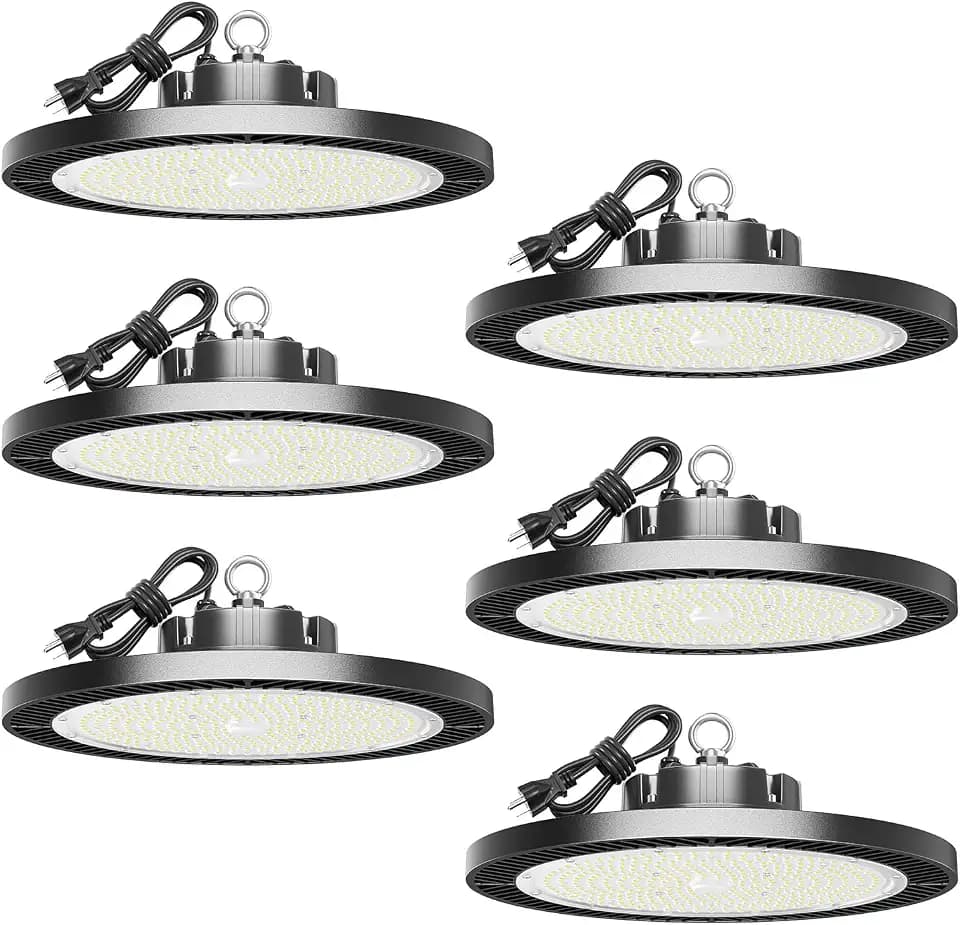 6 Packs 300W High Bay Shop Lights - UFO Led high Bay Lights, 42000LM 5000K Daylight, Waterproof Led Shop Light for Garage, Warehouse, Barn, Factory, Super Bright Commercial Bay Lighting