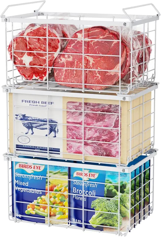 iSPECLE Deep Freezer Organizer Bins - Large Baskets for 5-7 Cu.Ft, 3 Pack