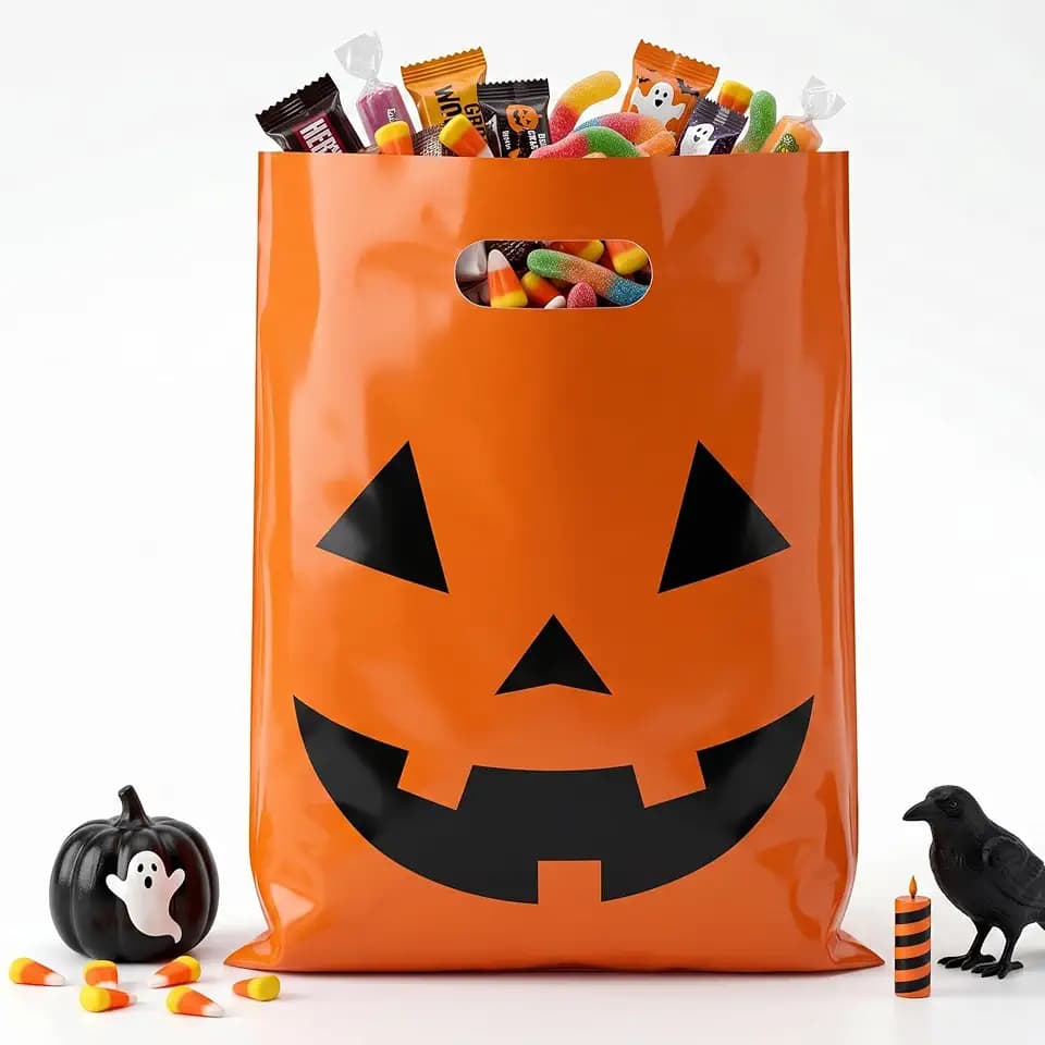 Choice Marts 100 Halloween Candy Bags Bulk 12x15 Treat Bags with Handles