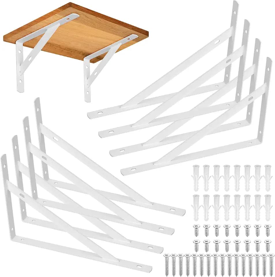 8Pcs White L Floating Shelf Brackets, Wall Mount 9.84x6.29in