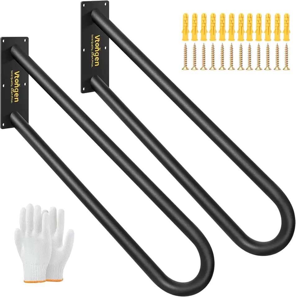 U-Shaped Hand Rails for Outdoor Steps, Heavy-Duty Non-Slip Hold Tight Handrails for 1-3 Indoor Stairs & Exterior Steps, Wall Mounted Metal Handrail for Seniors, Kids, Pregnant Women, 2 Pack
