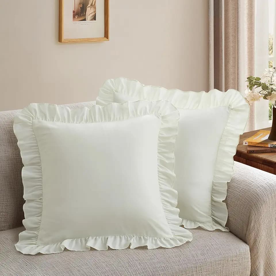 Ruffle Throw Pillow Covers, Beige, 18x18 Inches, 2 Pack