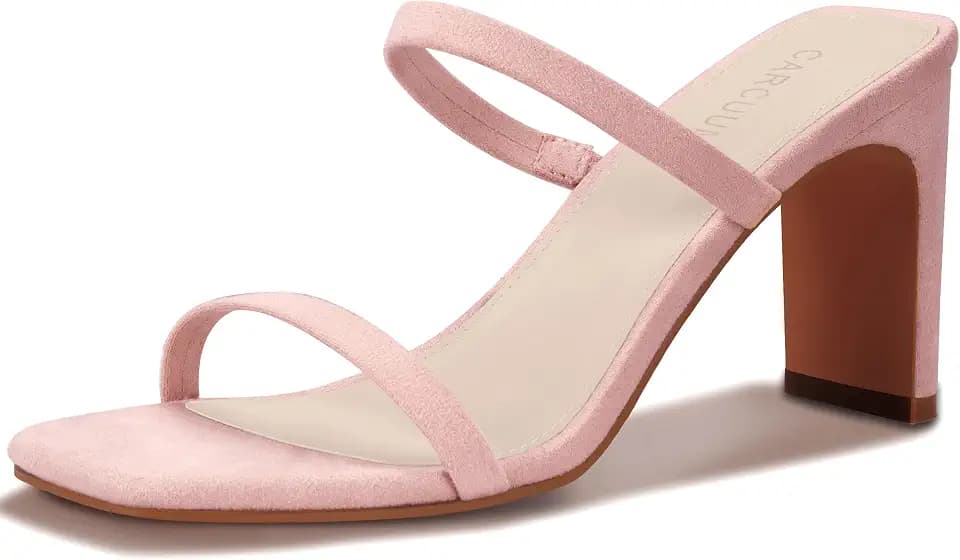Carcuume Women's Block Heel Square Open Toe Two Strap Mule Sandals
