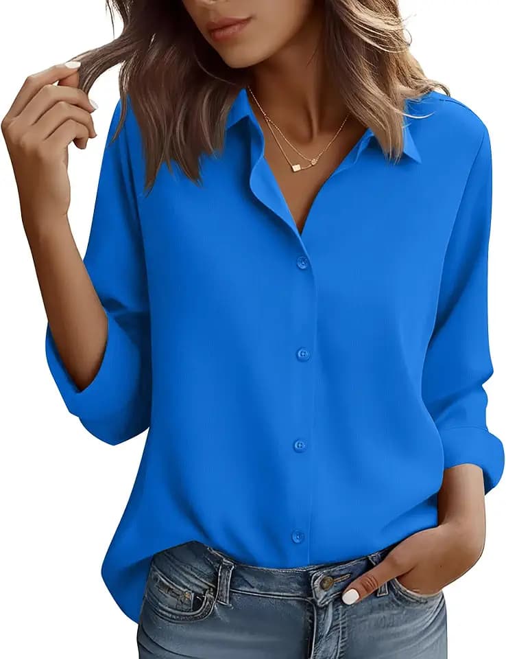 HOCAIES Wrinkle Free Button Down Shirts for Women Formal Solid Dress Shirt