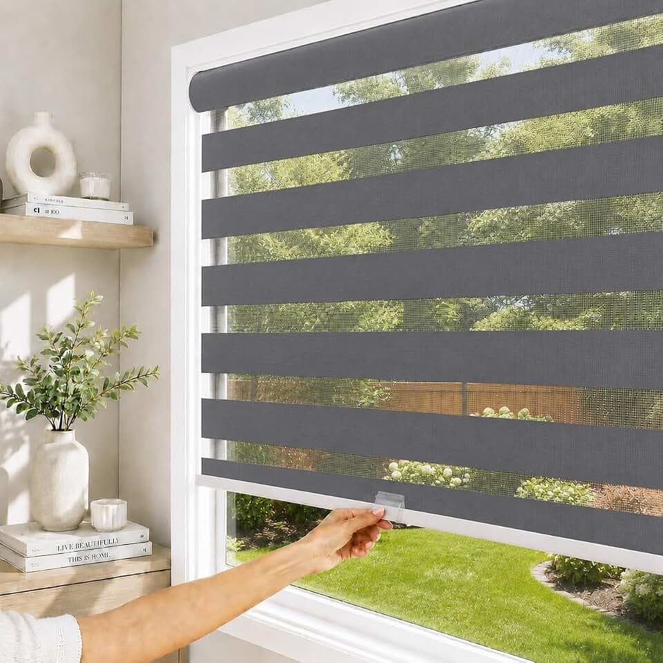 CHICOLOGY Zebra Blinds Cordless, Light Filtering, Gray Shade, 35W x 72H