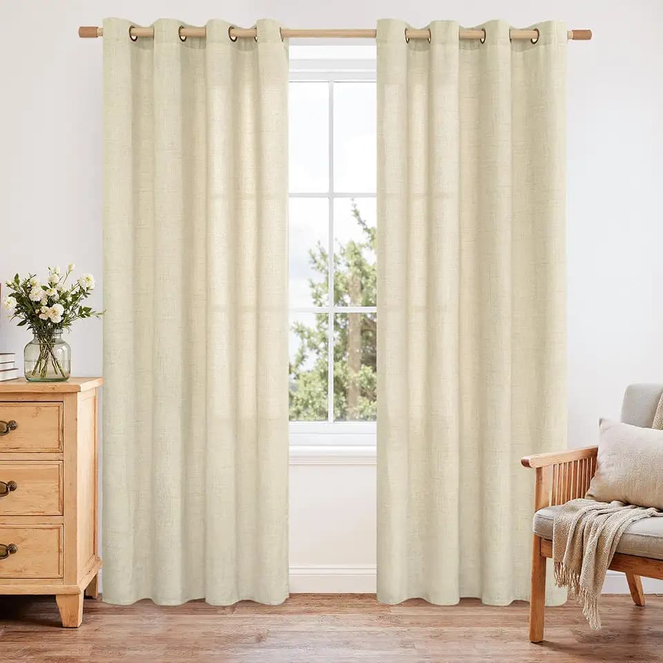 YoungsTex Sand Linen Semi Sheer Curtains 52 X 84 Inch Length