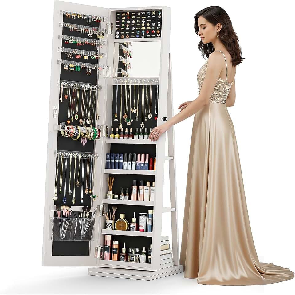 4-In-1 Jewelry Armoire with Jewelry Organizer Storage, White