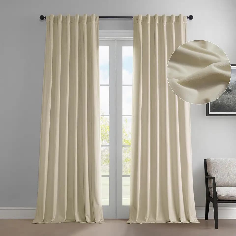 Plush Velvet Curtains for Living Room (1 Panel) - 50W x 108L, Au Lait Creme