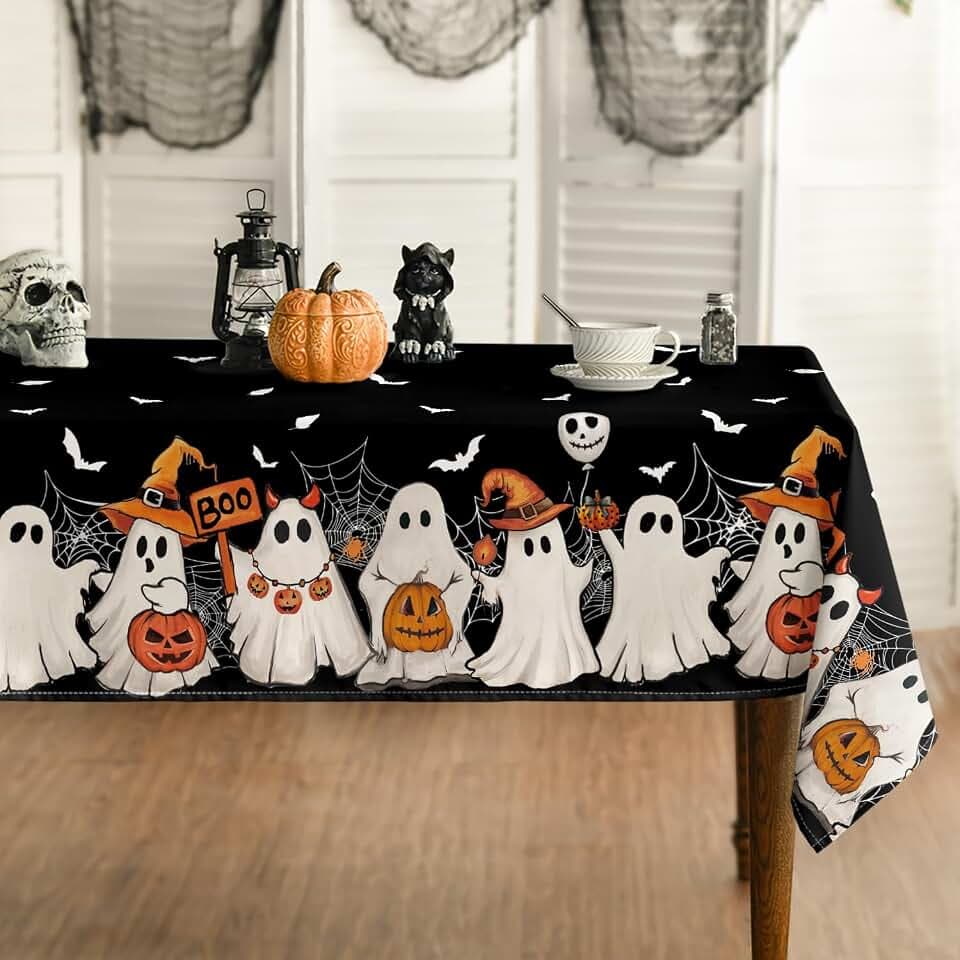 Horaldaily Halloween Tablecloth 60 x 84 Inch Rectangular Black Bat Ghost