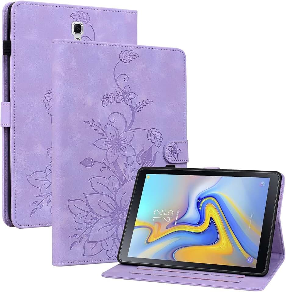 Hülle für Samsung Galaxy Tab A 10.5 Zoll Hülle 2018 Modell SM-T590/T595 Folio Ständer Tablet Schutzhülle mit Kartenfächer Stoßfeste PU Lederhülle für Galaxy Tab A 10.5 Lilienmuster - Lila