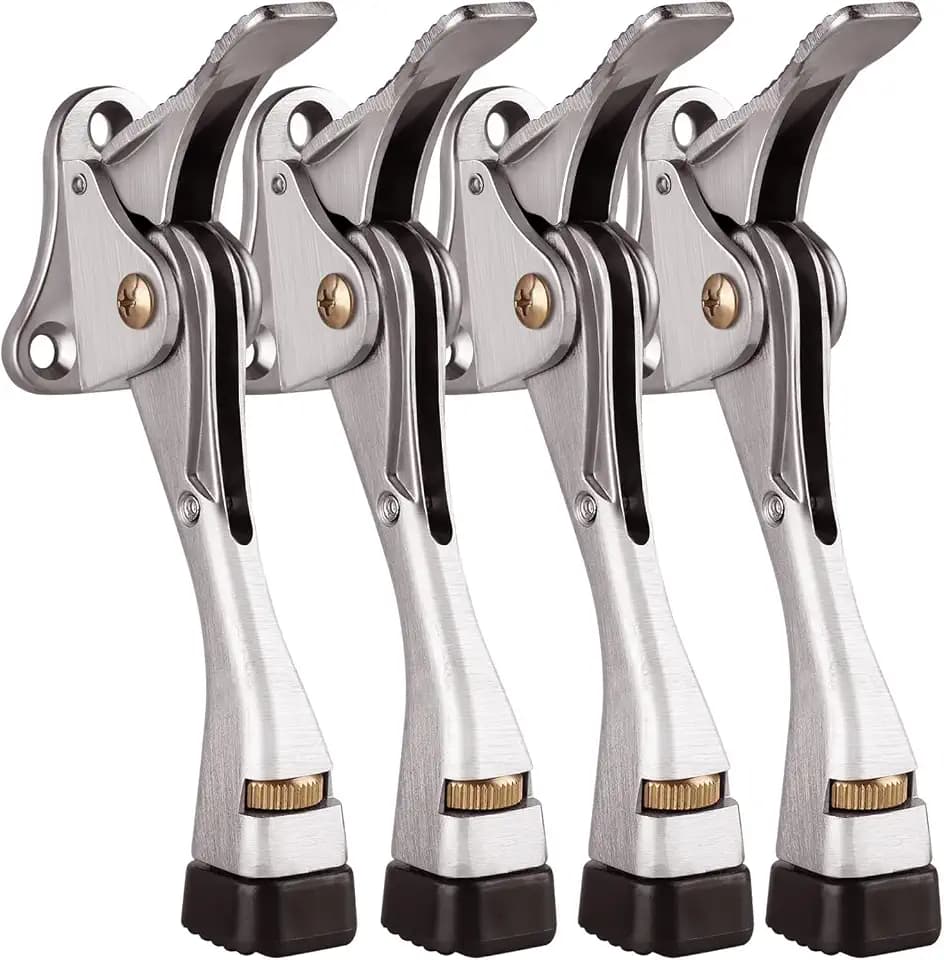Door Stopper 4 Packs - 4 Inch Kickdown Door Stoppers for Bottom of Door, Adjustable Height One Touch Metal Heavy Duty Door Stop with Rubber Tip, Door Holder, Door Stops, Easy to Install