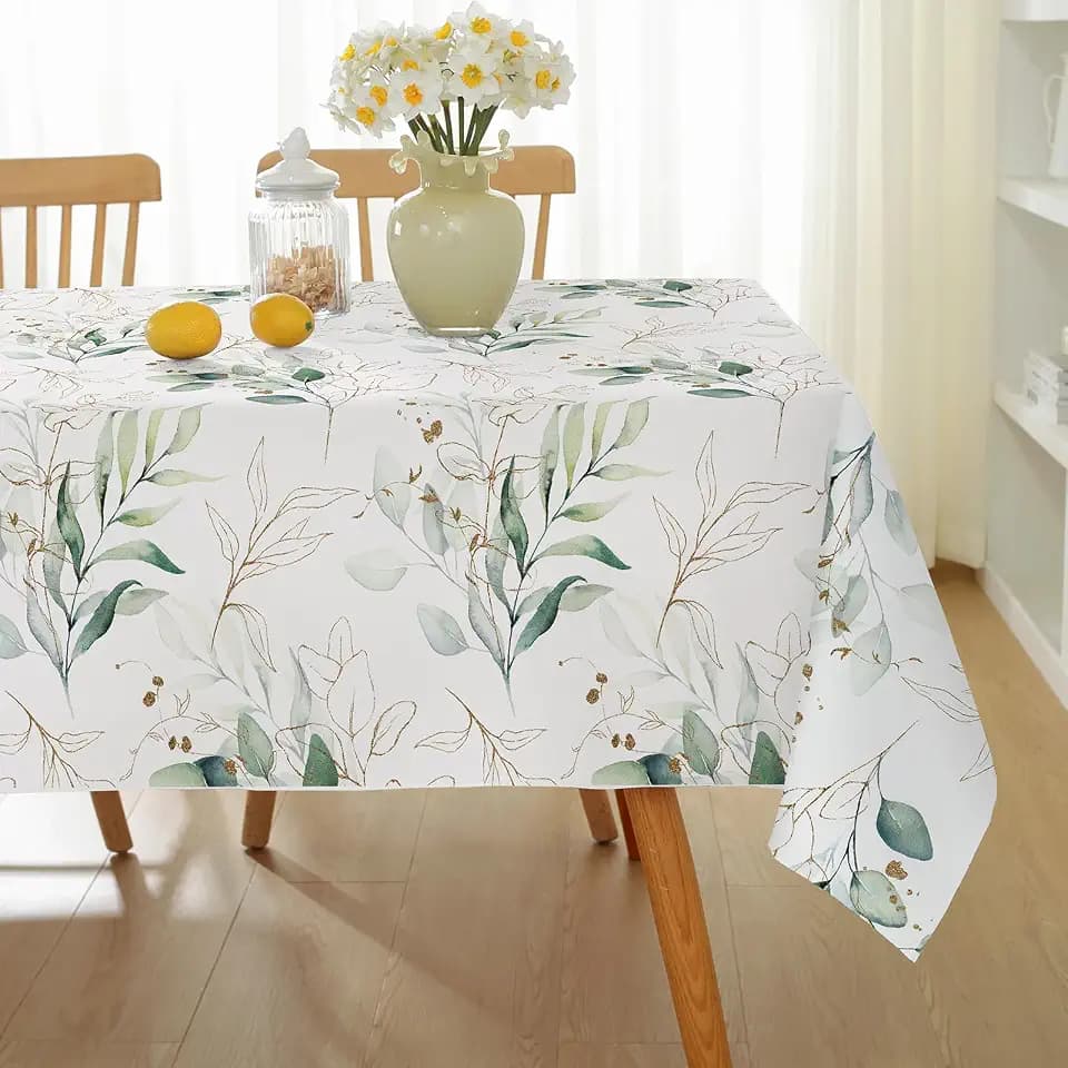 Honellaty Summer Tablecloth, Eucalyptus Leaves Pattern, 60" x 120"