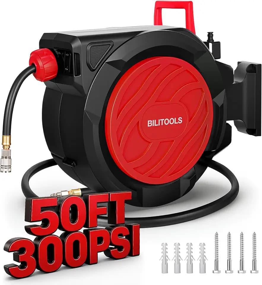 BILITOOLS Retractable Air Hose Reel 1/2" x 50FT Max 300PSI Auto Rewind