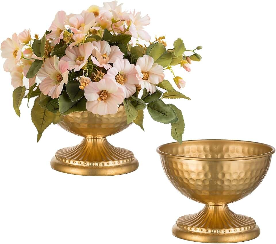 Sziqiqi Gold Urn Vase for Flowers, Wedding Table Compote Vases, 4.3in, 2Pcs
