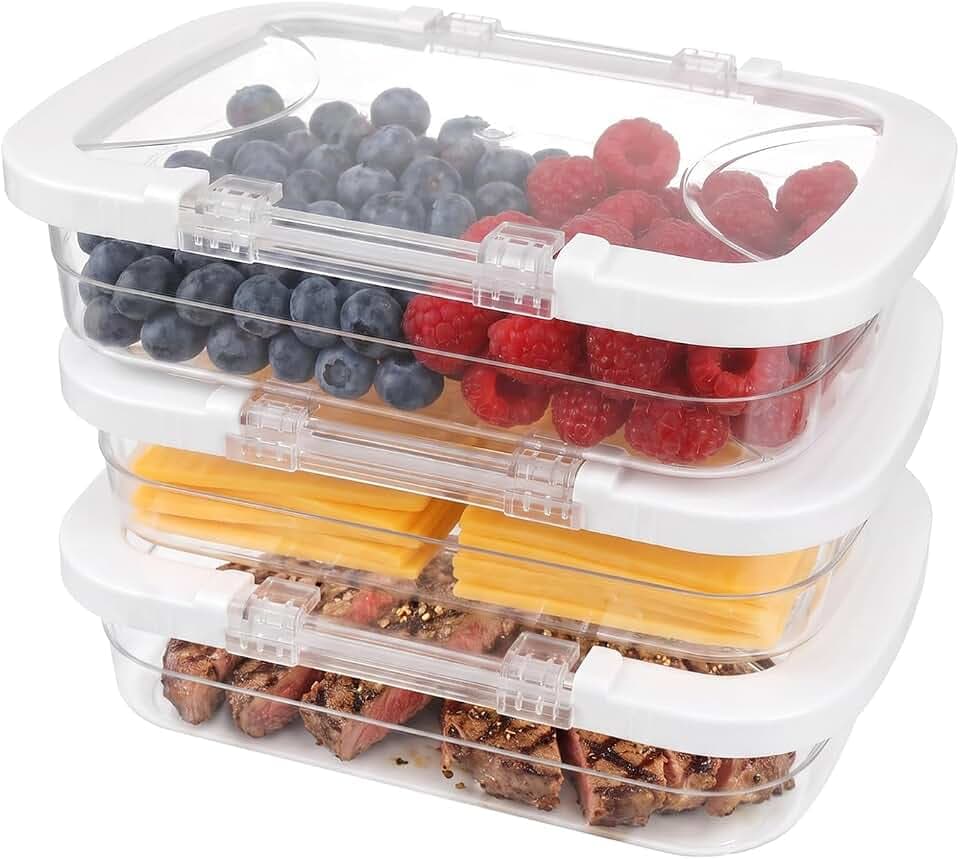 3-Pack Deli Meat Container for Fridge, Clear Cold Cuts Storage Containers with Clip Lock Lids, Stackable Lunch Meat Containers for Refrigerator, Food-Grade Material, Handwash