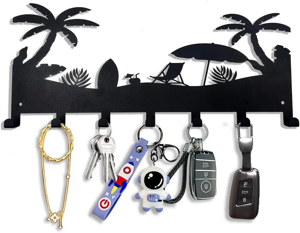 Wall Mounted Metal Key Rack 7 Hooks Heavy Duty Home Entryway Organizer