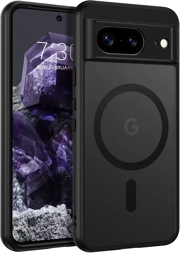 BENTOBEN Magnetische Schutzhülle für Google Pixel 8 2023, 15,7 cm (6,2 Zoll), kompatibel mit Magsafe, kabelloses Aufladen, Schutzhülle Google Pixel 8, transparent, matt, kratzfest, stoßfest, Schwarz