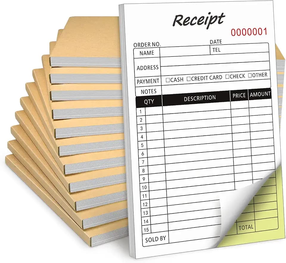 10 Pack Receipt Book, 2-Part Carbonless Invoice Book 8.3x5.5 Inches