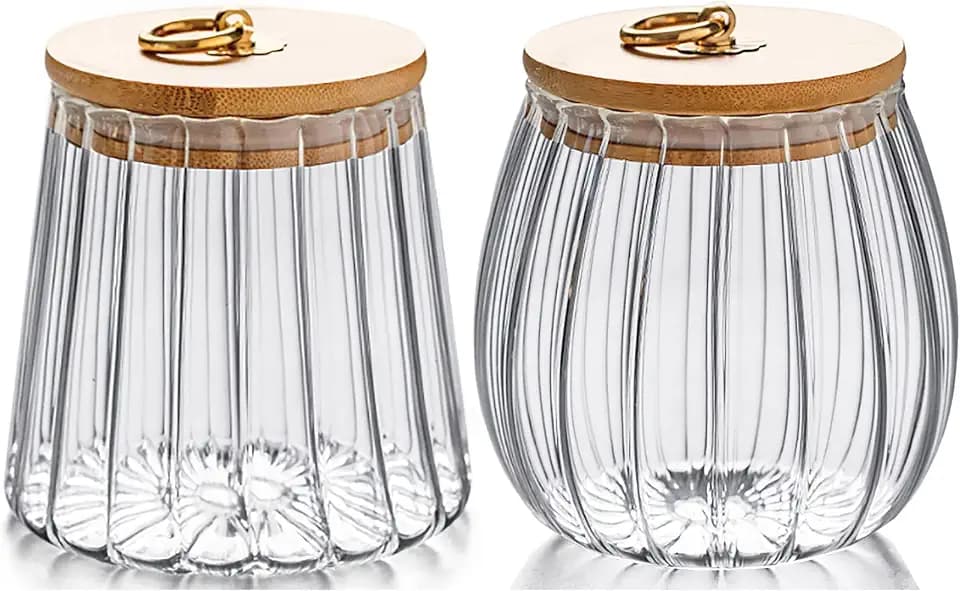 Small Glass Coffee Nuts Canister, Airtight Jar Bamboo Lid, 23 FL OZ, 2pcs