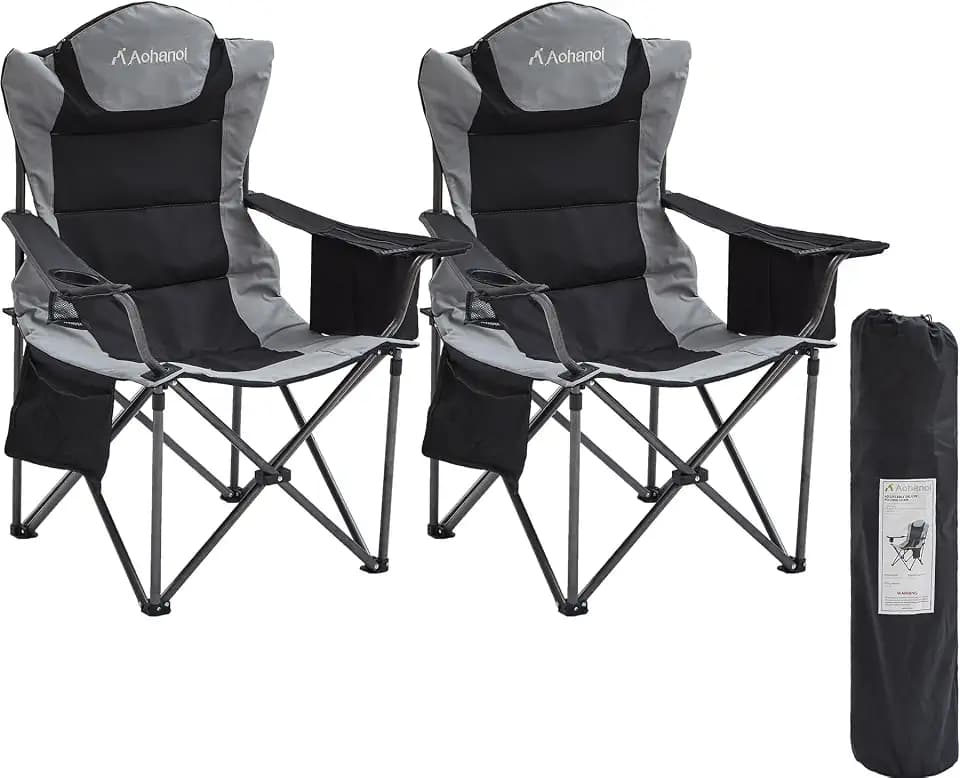 Aohanoi Heavy Duty Camping Chairs for Adults with Cup Holder & Cooler Bag