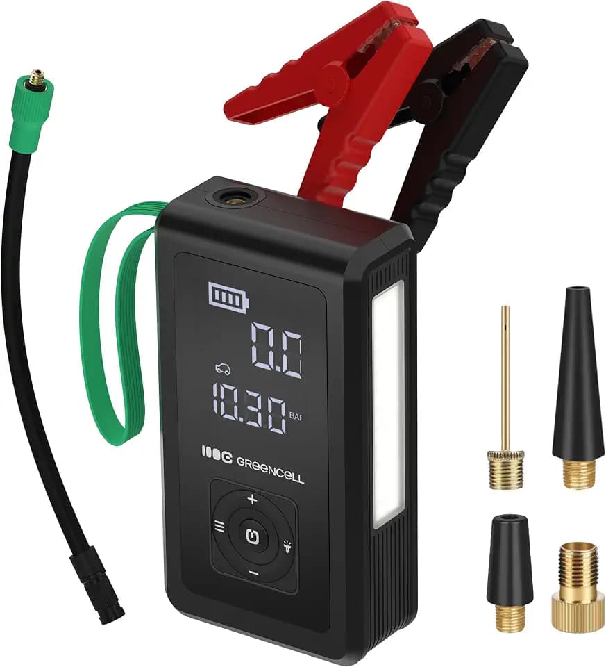 Green Cell PowerBoost Air 12V Auto-Starter, 1000A Jump Starter für Verbrennungsmotor-Fahrzeuge, 8000mAh Power Bank mit Display, USB-A und USB-C, Universal-Fit, Lithium-Ionen-Akku