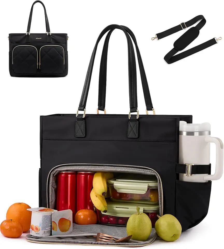 LOVEVOOK Laptop Work Tote Bag with Lunch Compartment & 40oz Cup Holder