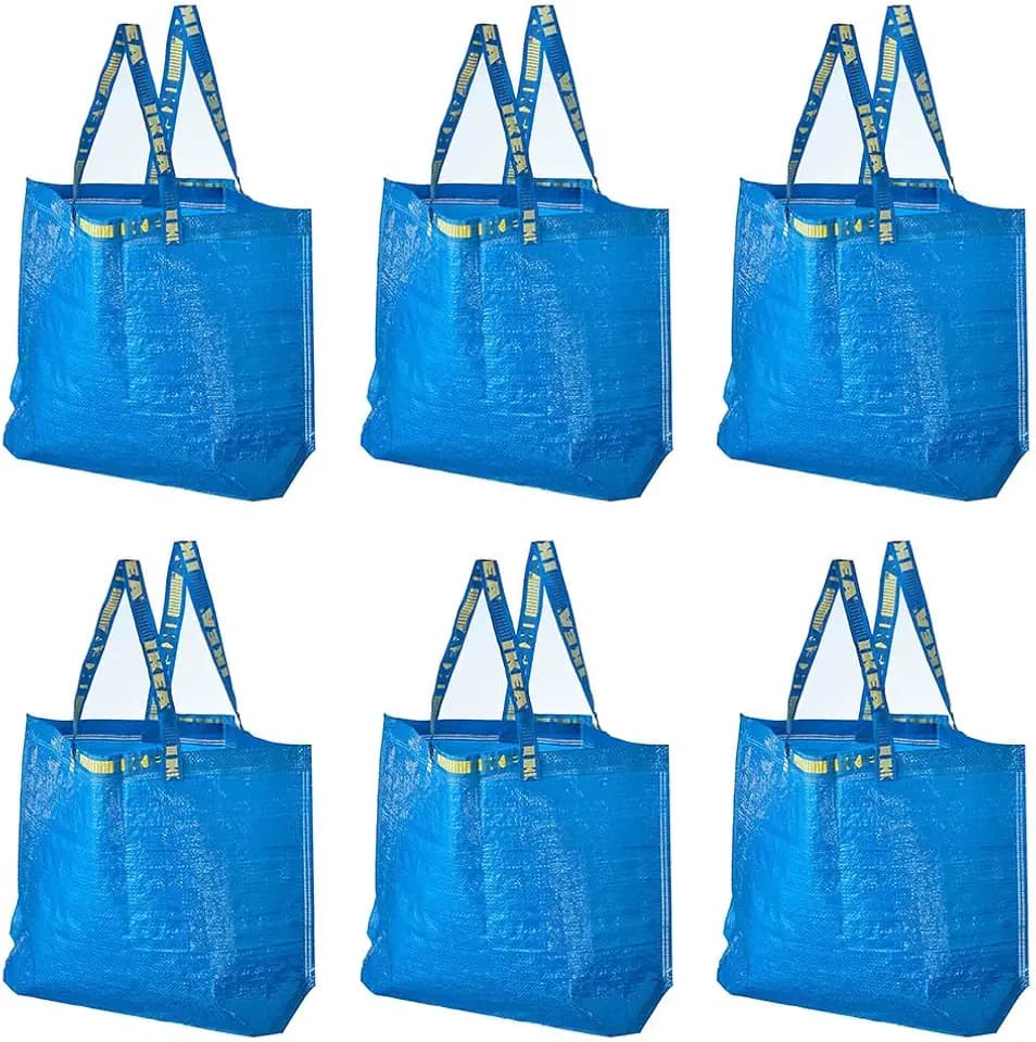 IKEA 603.017.07 FRAKTA Medium Shopping Bags (Set of 6), Blue, 55 lb Max. Load, 10 Gallon Volume, Easy to Keep Clean, Takes Up Little Space to Store as It Folds Flat