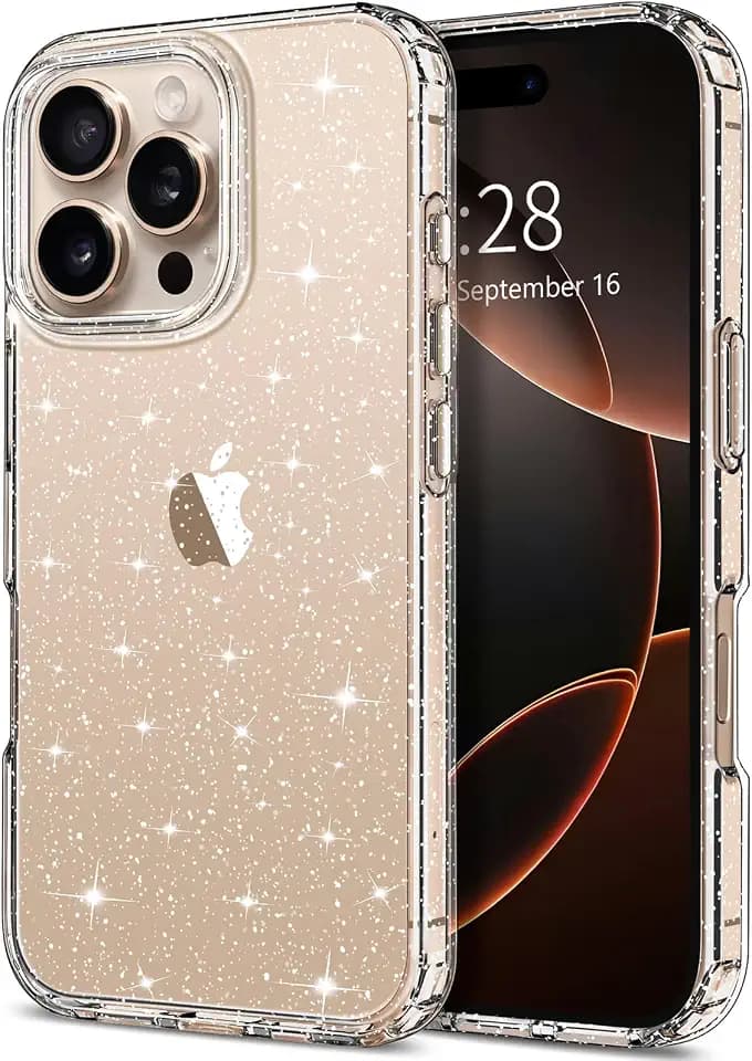 Hython for iPhone 16 Pro Max Case Glitter, Clear Glitter Sparkly Shiny Bling Sparkle Cute Cover, Anti-Scratch Soft TPU Slim Fit Shockproof Protective Phone Cases for Women Girls, Clear Glitter