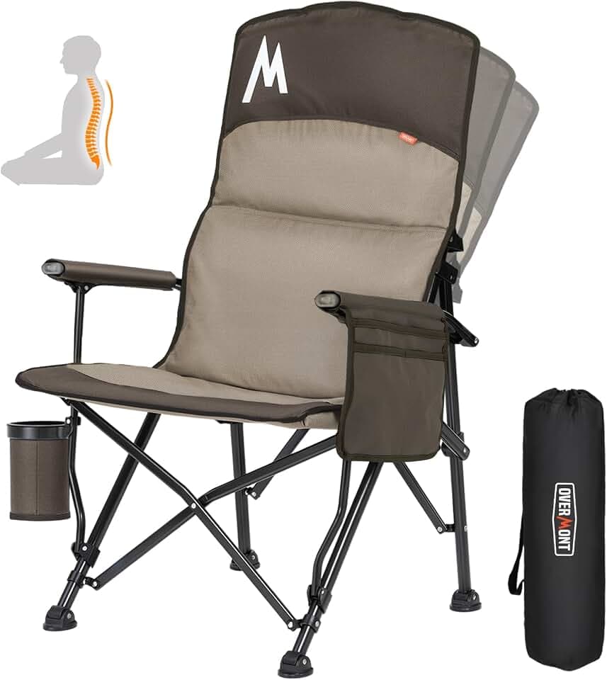 Overmont Camping Chair with Lumbar Support for Adults - Oversized with High Back Supports 450 LBS - Heavy Duty Folding Chair Portable for Outdoor Lawn Patio Balcony with Patent No.: US D1.028.543 S