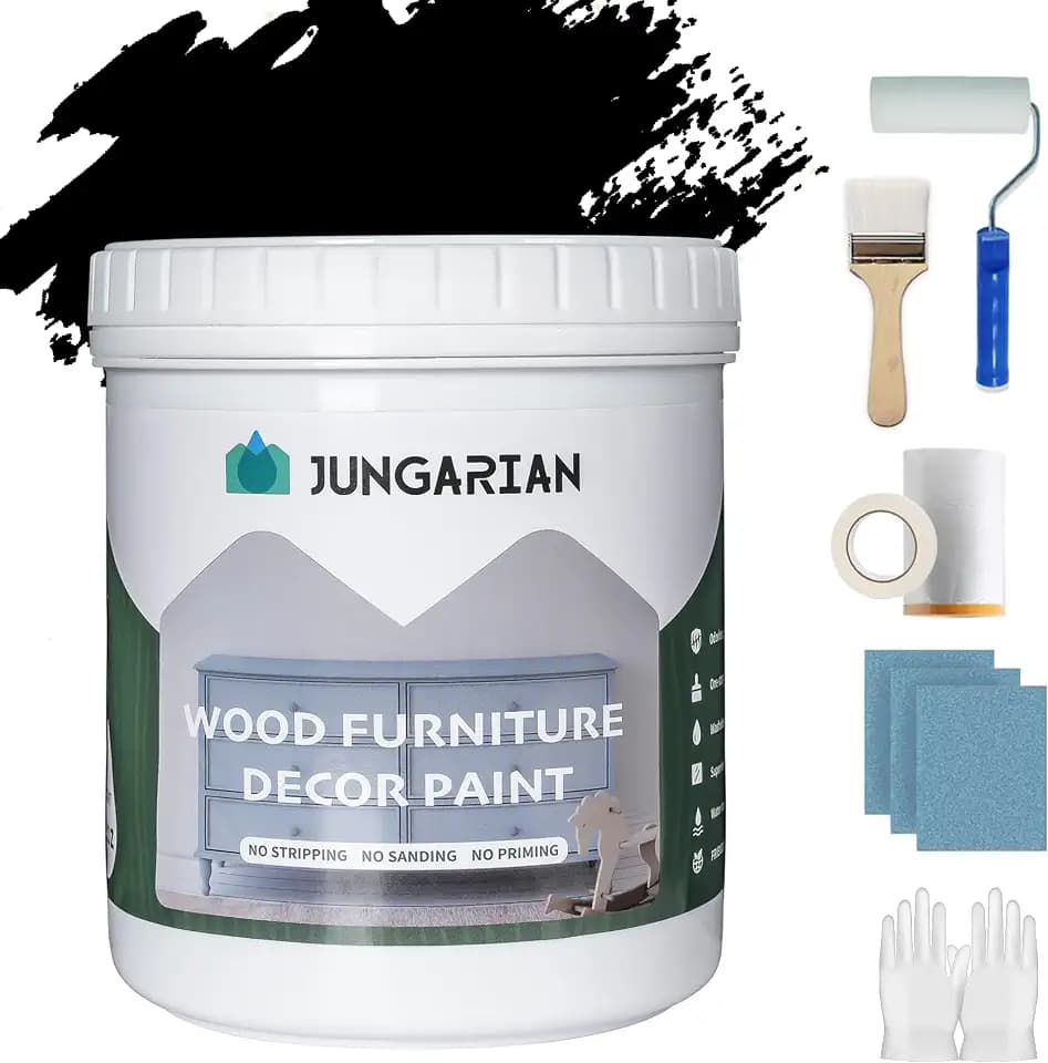 Furniture Paint Kit 16oz with Tools - Water-based & Low Odor No Sanding No Priming- Matte Finish Indoor Outdoor Wood Paint for Cabinets, Doors, Tables and Dressers - Black