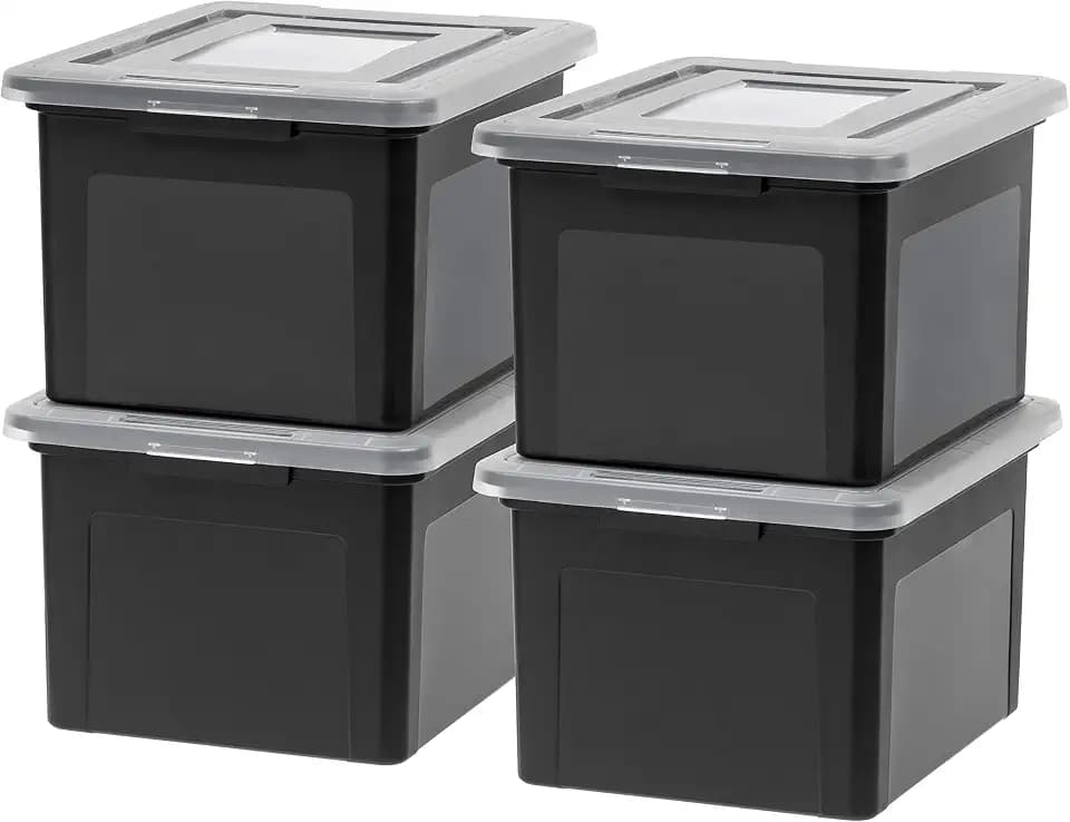 IRIS USA 4-Pack 35 Qt. Letter/Legal File Box with Latching Lid, Black