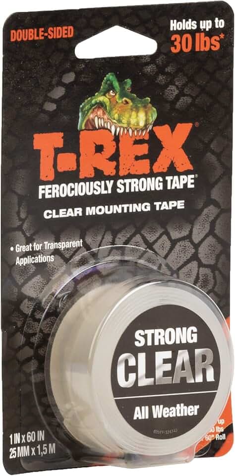 T-REX Waterproof Mounting Tape, 1 in x 60 in, Clear, 1 Roll