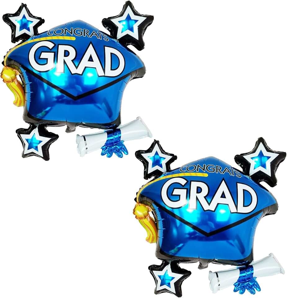 Soochat Graduation Cap Balloon, Grad Hat Mylar Balloons, Graduation Party Decorations Supplies 2Pcs (Blue)