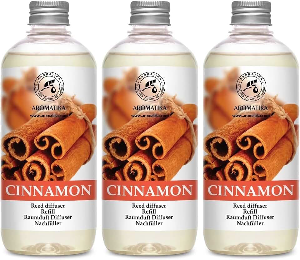 Cinnamon Reed Diffuser Refill - 3x17oz - Fresh & Long Lasting Fragrance - with Natural Essential Cinnamon Oil - Best for Aromatherapy - Home - Office - Fitness Club - Restaurant - Boutique