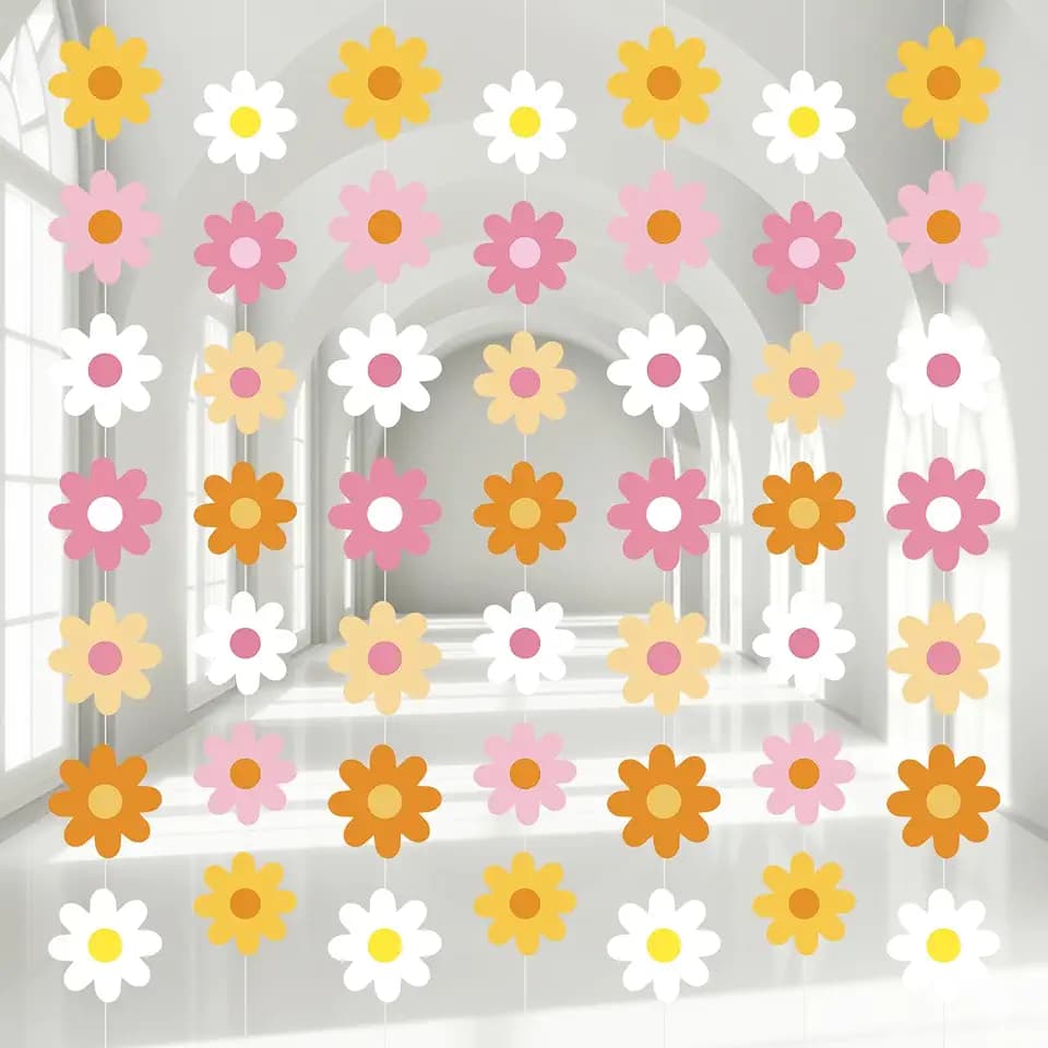 Pasimy 8 Pcs Daisy Party Decorations Hanging Garlands,Groovy,Multicolor