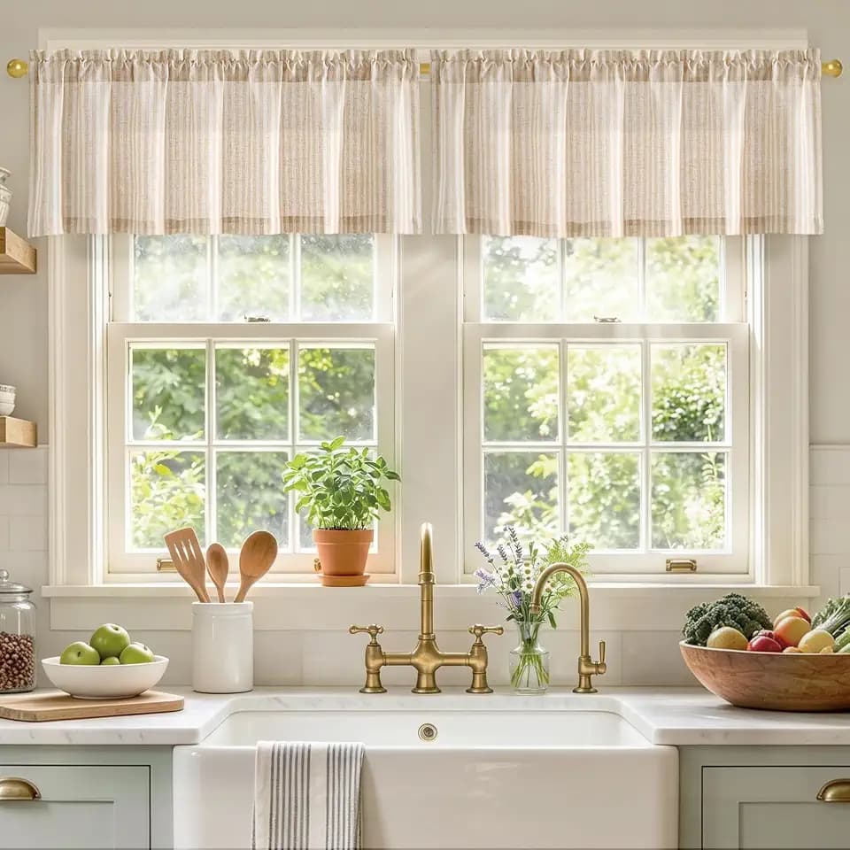 jinchan Linen Boxter Striped Valances Tan 50 x 16 inch 2 Panels