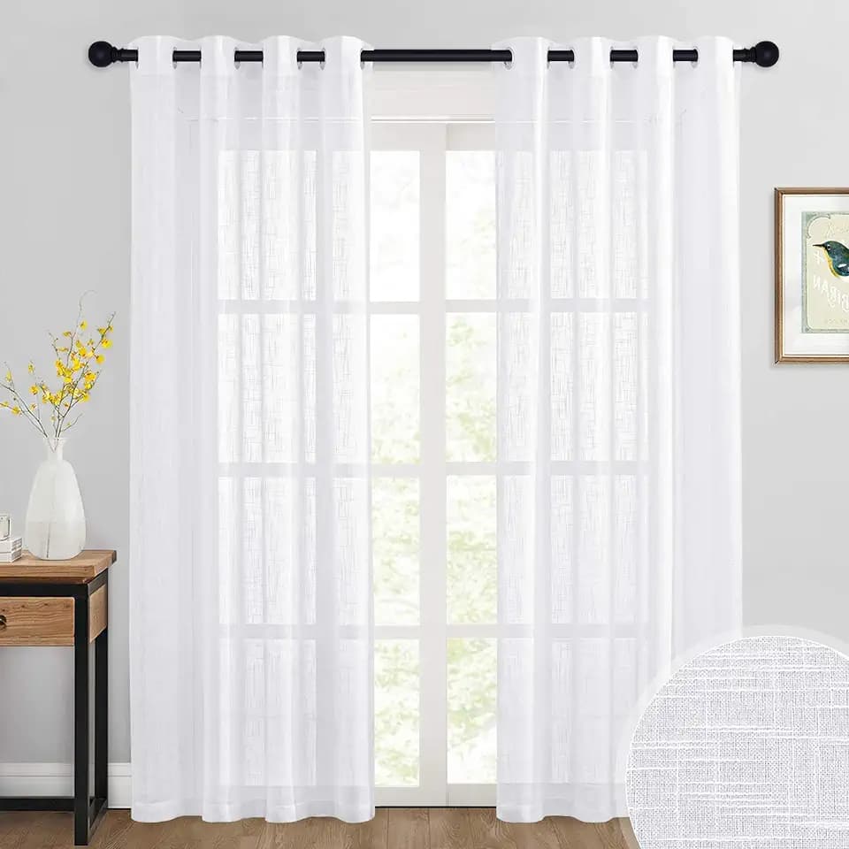RYB HOME White Semi Sheer Curtains 84 inches Long for Living Room Bedroom