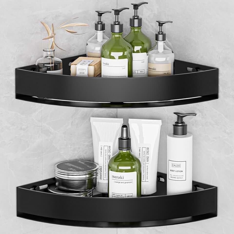 Wisfame Black Corner Shower Caddy, Triangle Shower Shelf No Drilling, Metal