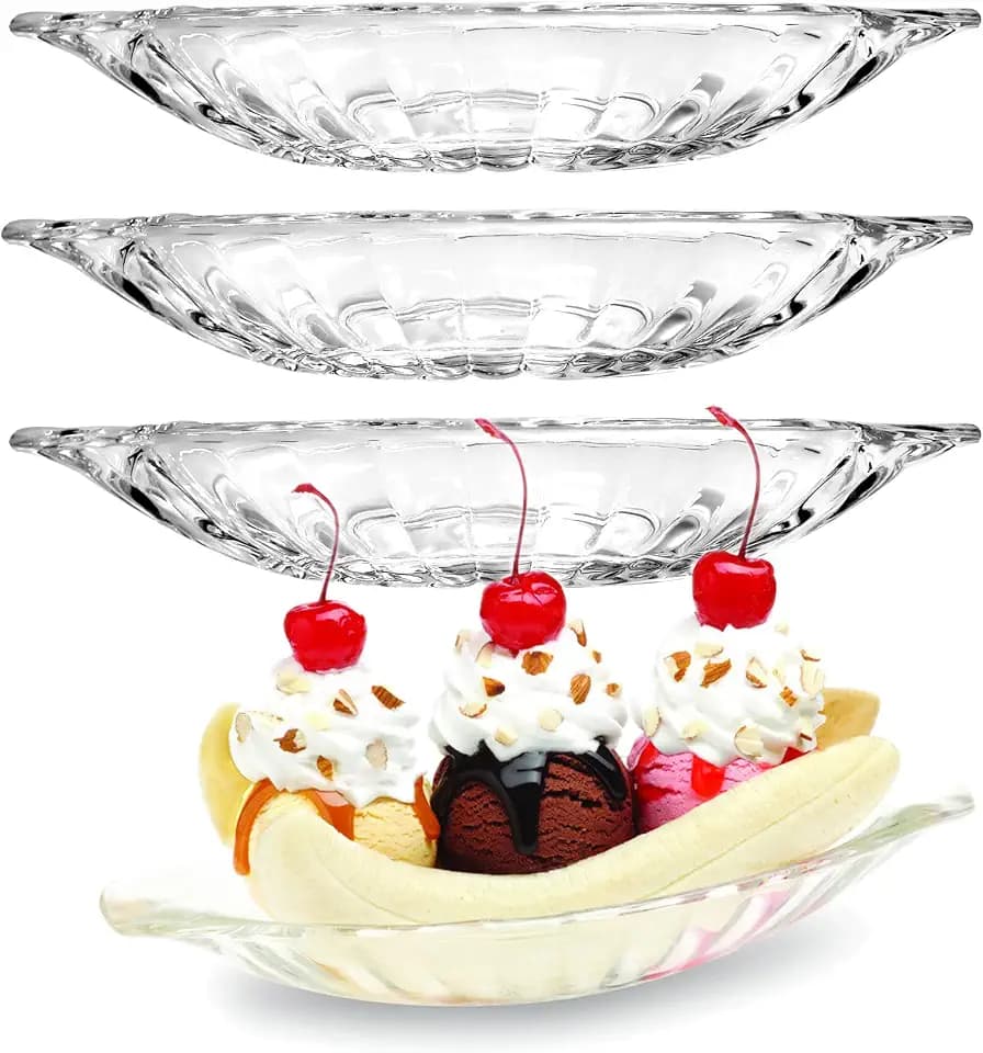 Glass Banana Split Dish Boat, Ice Cream Sundae Dish, Clear Dessert Dishes Set of 4, Stackable Dishwasher Safe Banana Split for Fruit, Yogurt, Salad, Snack 6 oz