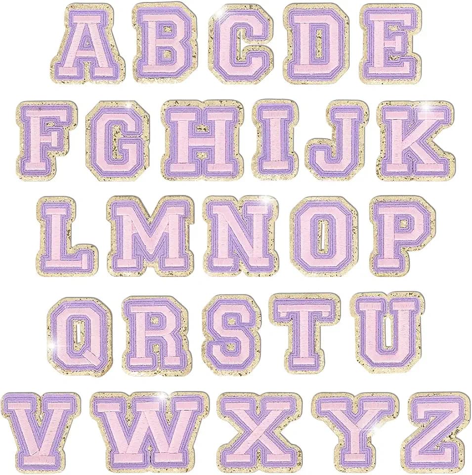 26 Pcs Chenille Iron on Letter Patches, Alphabet Patch Letters Embroidered for Clothes, Dress, Hat, Jeans, Shoes Bags, DIY Supplies, Purple.