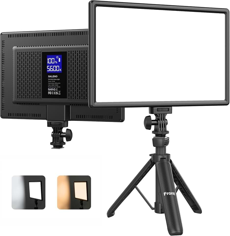 RaLeno LED Videoleuchte, Dimmbare 2500-6500k mit LCD-Display/Mini-Stativ