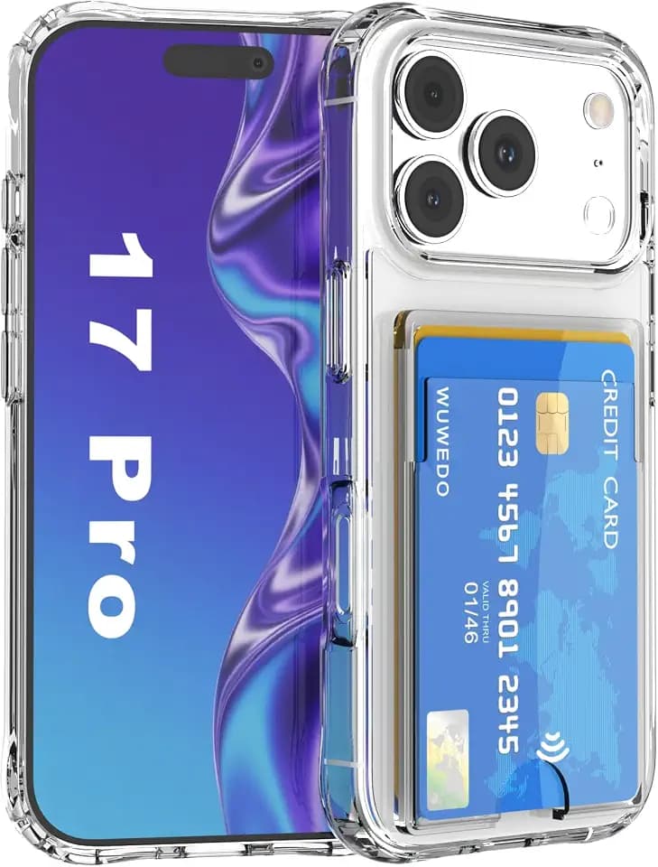 for iPhone 17 Pro Clear Slim Wallet Case, Holds 1-2 Cards, Anti-Yellowing, Hybrid Protective Phone Case with Card Holder, 6.3" 2025