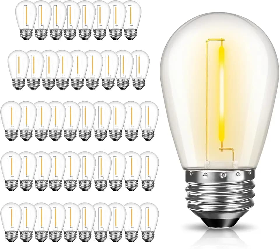 GvvooHome 48 Pack LED S14 Replacement Light Bulbs, Shatterproof Outdoor 1 Watt to Replace 11Watts String Incandescent Bulb, Dimmable, E26 Regular Medium Screw Base, 2200K Warm White