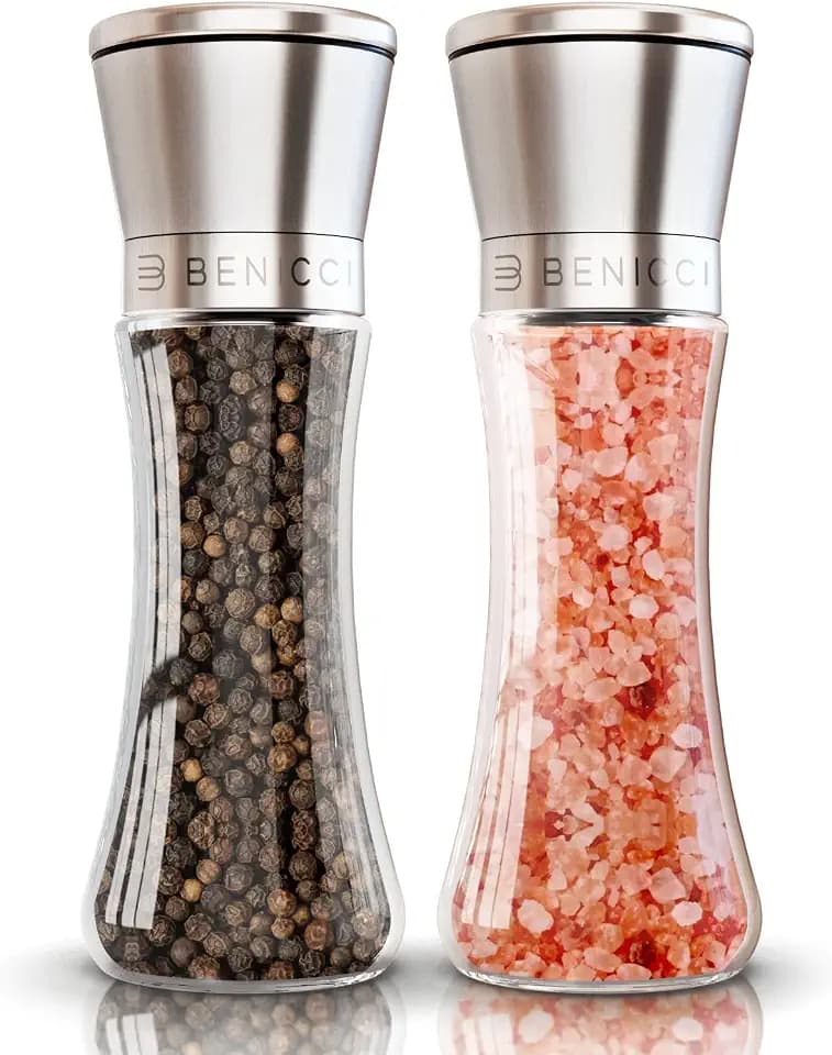 Premium Salt and Pepper Grinder Set of 2, Refillable Stainless Steel Mills