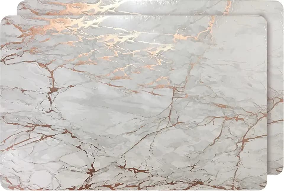 Dainty Home Rose Gold Marble Rectangle Cork Placemats - Heat Resistant Placemats, Non-Slip, Easy Clean Placemats for Elegant Dining - 12"x18" Set of 2 - Perfect for Stylish, Modern Homes