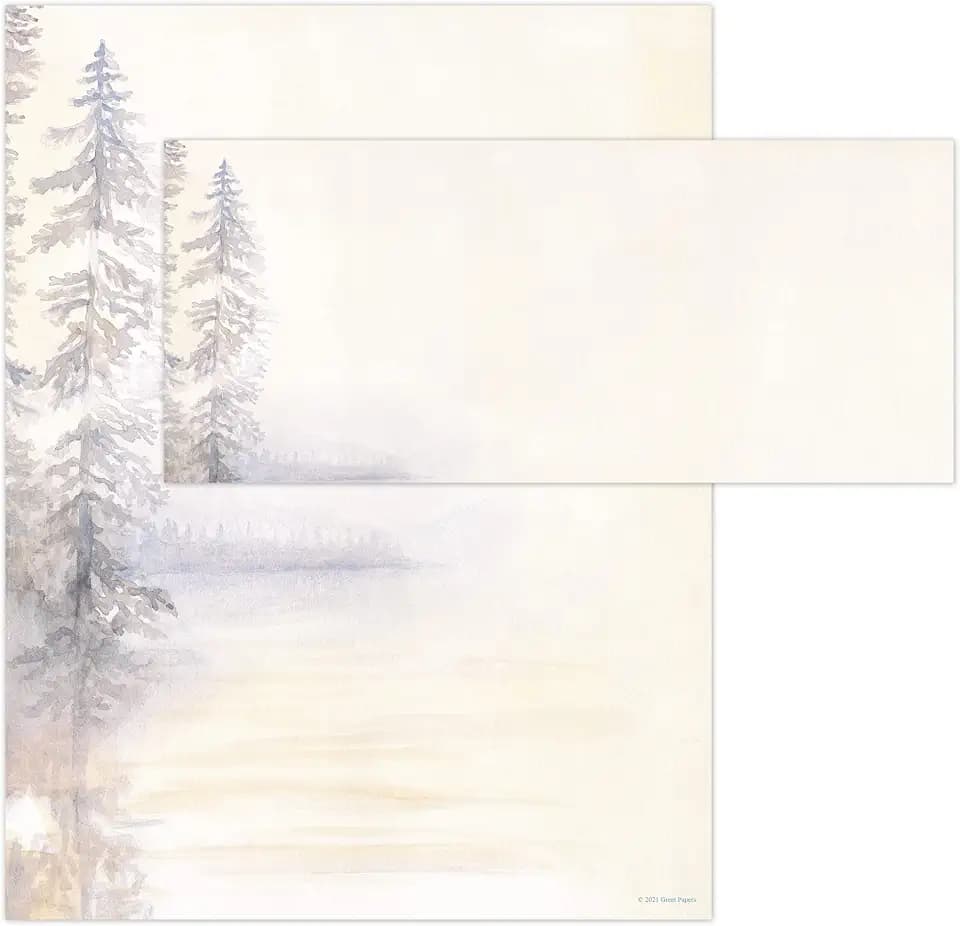 Great Papers! Morning Mist 2-Sided 8.5" x 11" Letterhead and #10 Envelope Stationery Set, 50 Stationery Sheets and 25 Matching Envelopes, 75 pieces (2021039)