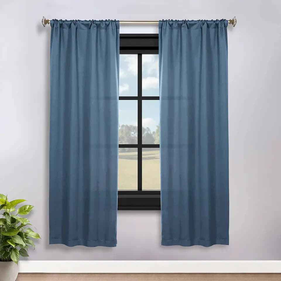 SUPERIOR Blackout Curtains, Room Darkening, Bedroom, Drapes, Kitchen, Living Room Window Accents, Sun Blocking, Thermal, 2 Pack, Solid Blackout Curtains, Set of 2, 36" x 72", Denim Blue