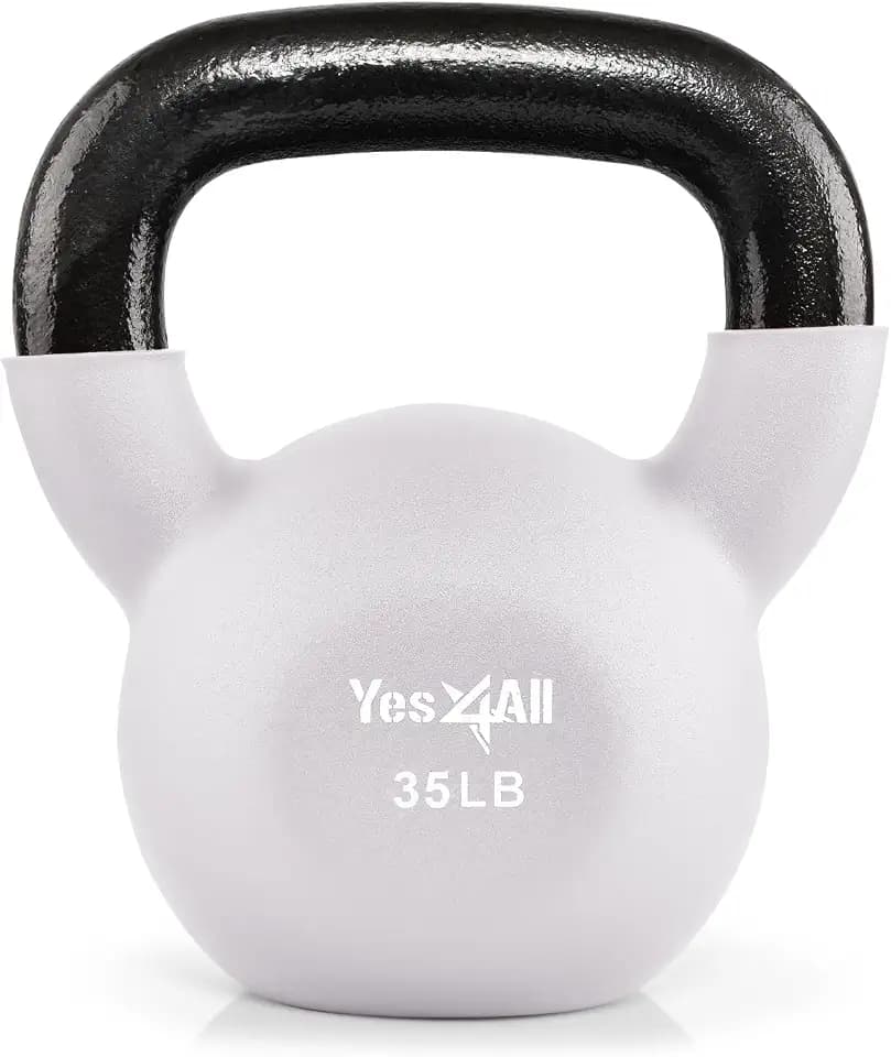 Yes4All Kettlebell, 5-65 LB Neoprene Coated Cast Iron Kettlebells, Wide Grip Handle & Flat Bottom for Swings, Squats, Deadlifts, Push Ups & Full Body Training at Home Gym - Single & Set